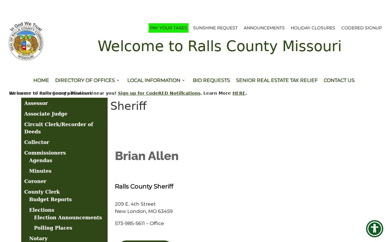 Ralls County criminal history sheriff contact