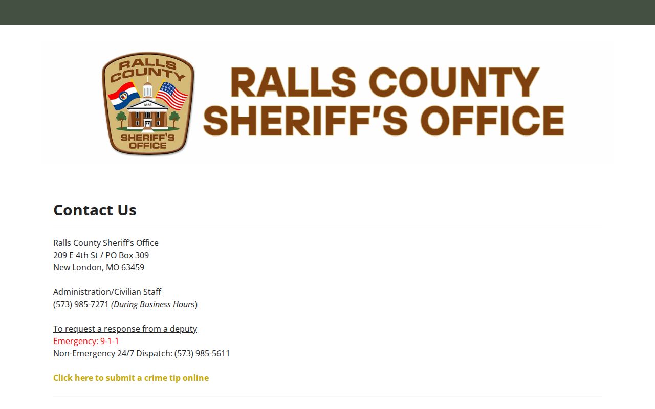 Ralls County Sheriff contact for arrest record requests