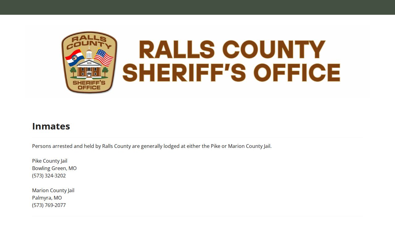 Ralls County arrest search inmate routing to host jails
