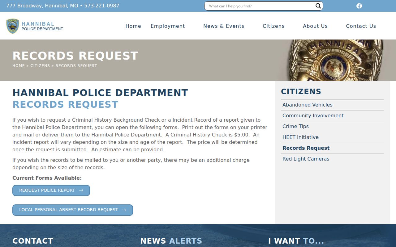 Hannibal police channel for a Ralls County arrest search