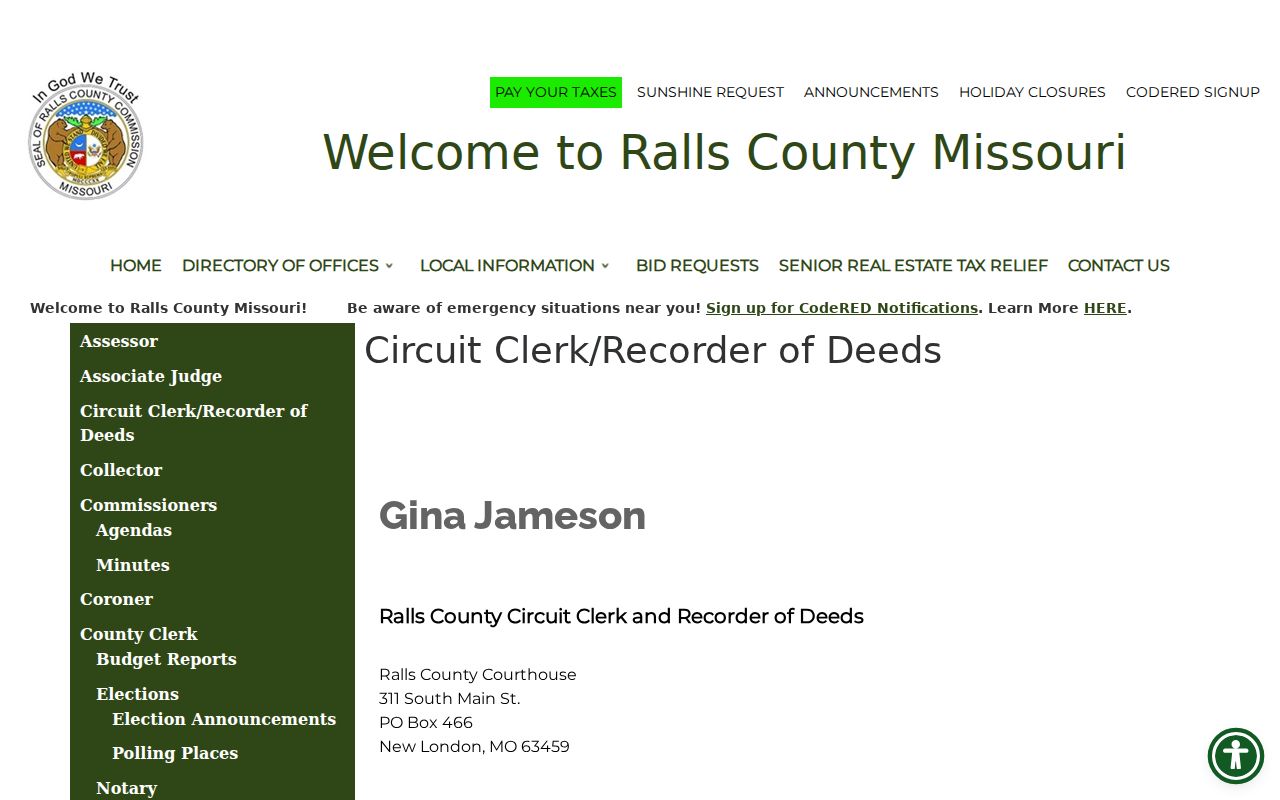Ralls County court case lookup at the Circuit Clerk page