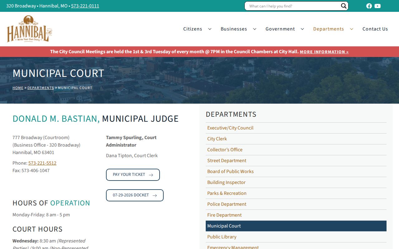 Hannibal municipal court criminal records in Ralls County