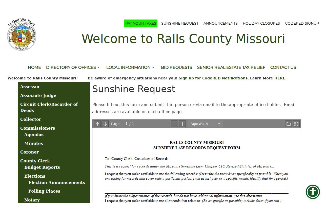 New London criminal record request process in Ralls County