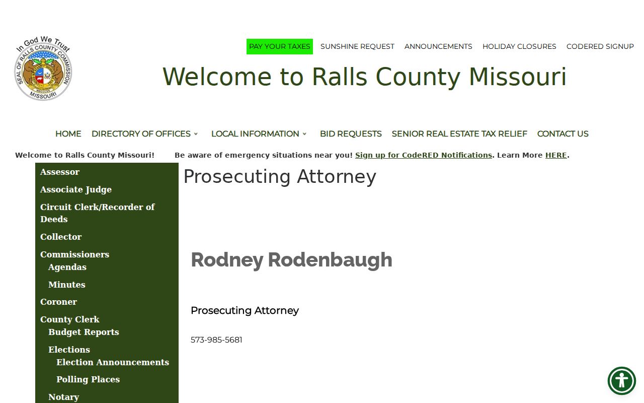 Perry criminal charge records and Ralls County prosecutor