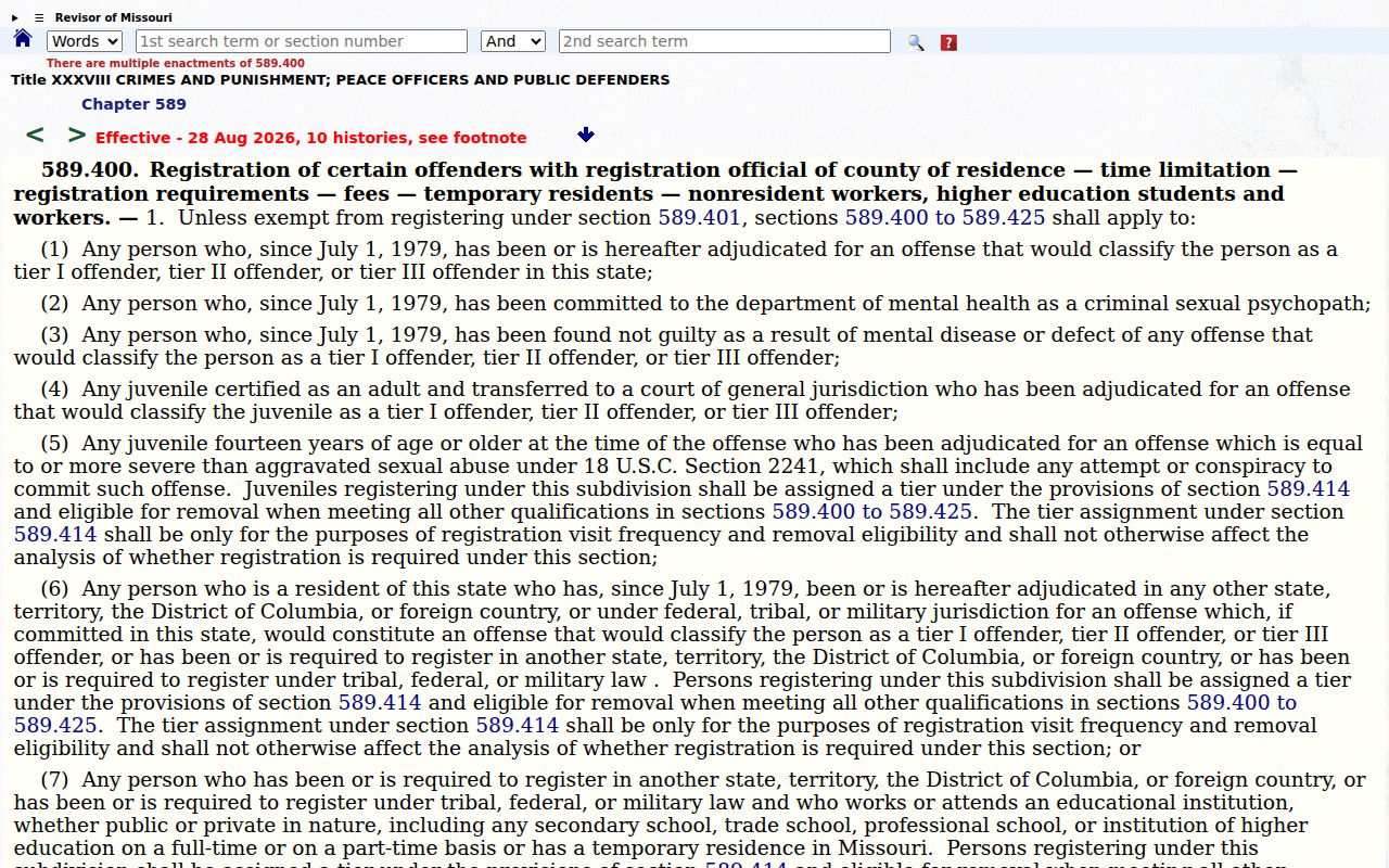Missouri sex offender registration duration statute